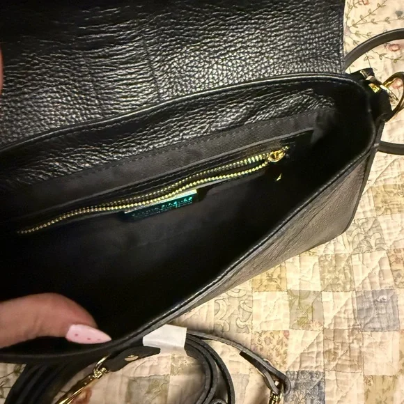 Leopard Print Flap Satchel Handbag in Black and Brown with crossbody strap - Picture 4 of 5